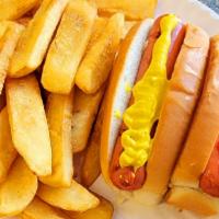 2 Hot Dogs & Fries · Two Grilled Hot Dogs topped to your specifications served with French Fries,