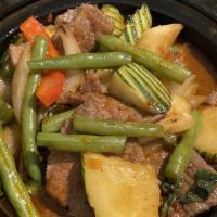 Thai Basil * · Spicy. Your choice of meat stir-fried with garlic, onions, bell peppers, green beans, zucchi...