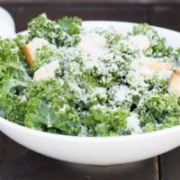 Family Kale Caesar Salad · (feeds 3-4 people) kale, crostini-crouton, parmesan, balsamic-caesar dressing