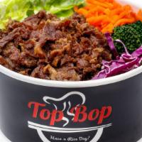 Beef Bop · Bulgogi style beef, rice, lettuce, broccoli, carrot, red cabbage. Default Sauce: Level 1