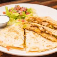 Quesadilla · Stuffed with Peppers, Onion, Sour Cream, Salsa, Guacamole and Your Choice of Protein.