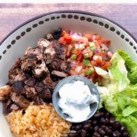 Burrito Bowl · Lettuce or Rice Bowl filled with Beans, Cheese, Pico de Gallo, Sour Cream, and Your Choice o...