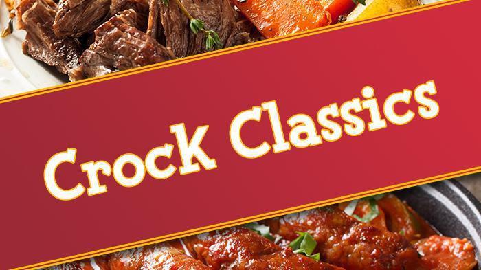Crock Classics · Our Crock Classics Bundle comes with 5 full dinners and soup! Feed yourself or your family with our multiple size meal options.<br /><br />This pack includes:<br /><br />Uptown Beef Stew<br /><br />Old Fashioned Pot Roast<br /><br />Southwest Smoked Chicken Chili<br /><br />Chicken Pot Pie Stew<br /><br />Sausage Scallopini<br /><br />Loaded Potato Soup<br /><br />Please note: substitutions may be made due to inventory availability.