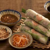 Gỏi Cuốn / Fresh Garden Spring Rolls · Shrimp, pork, lettuce, vermicelli noodles and mint wrap in rice paper served with house spec...