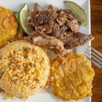 C5 Pernil Asado (Roasted Pork Or Carne Frita) · [ GLUTEN-FREE ] Pork shoulder marinated in fresh citrus juices and authentic spices, slow-ro...