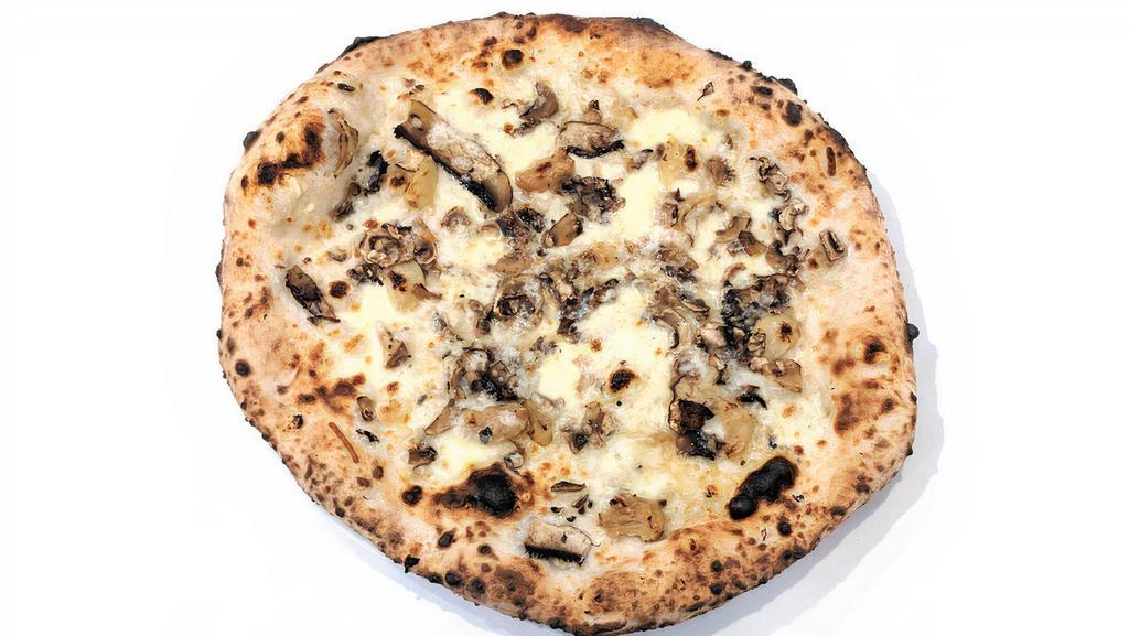 Funghi Pizza · White pizza with mixed mushrooms, roasted garlic, Asiago, mozzarella