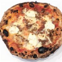 The Meatballer Pizza · Red pizza with fresh mozzarella, meatball, red onion, ricotta