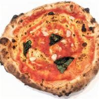 Marinara Pizza · Red pizza with San Marzano tomato sauce, garlic, basil, extra virgin olive oil (no cheese)