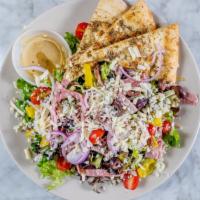 Chopped Salad · Assorted meats and cheeses, tomato, red onion, olive, pepperoncini, red wine vinaigrette, fo...