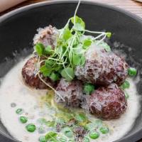 Albóndigas · Lamb Meatballs, Manchego, Sherry & Foie Gras Cream