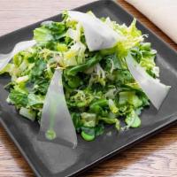 Ensalada Verde · Green salad, asparagus, favas, avocado, and green beans.