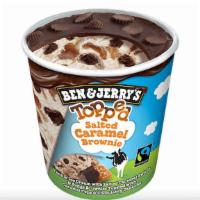 Ben & Jerry'S Ice Cream Salted Caramel Brownie Topped 15.2 Oz · Vanilla Ice Cream with Salted Caramel Swirls ＆ Fudge Brownies Topped with Caramel Cups ＆ Cho...