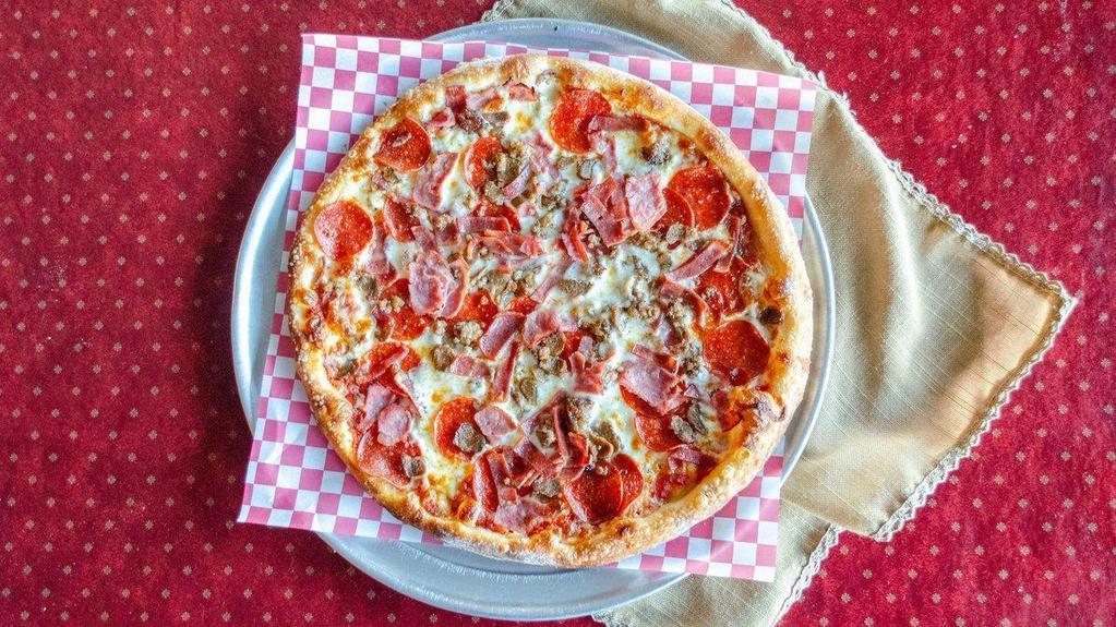 Meat Lovers · Pepperoni, beef, ham, bacon and Italian sausage.