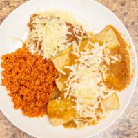 Breakfast Enchiladas (3 Pcs) · Scrambled eggs, chicken, green peppers, onions, and wrapped in a corn tortilla. Topped with ...