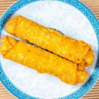 Egg Roll · Crispy dough filled with minced vegetables and pork.