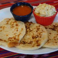 Pupusas · A corn tortilla filled with your choice of pork and cheese, cheese, pork, chicken, beans, he...