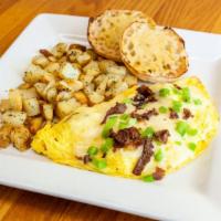 Philly Omelet · Breakfast and lunch - yes please!! Steak, mushrooms, bell pepper, onions and Swiss cheese. C...