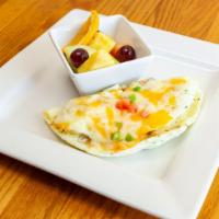 Skinny Omelet · A mini *egg white omelet filled with diced tomatoes, green peppers, onions, broccoli and Che...
