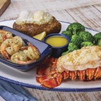 Rock Lobster & Shrimp · Roasted rock lobster tail and garlic shrimp scampi. Served with choice of sides.. 920 Cal