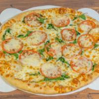 Dominic (Large) · Ricotta with tomato and spinach, under are provolone and mozzarella blend.