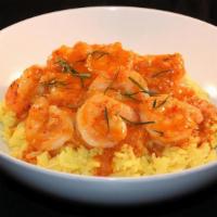 Spiced Shrimp With Coconut Rice · Spicy, yet sweet, chili shrimp sauce served over a bed of coconut rice and topped with chiff...