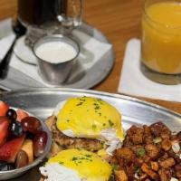 Chesapeake Benedict · Lump bluefin crab cakes on english muffins topped with poached eggs & hollandaise sauce. com...