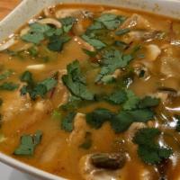 Lemongrass (Tom Yum)* · Gluten free. Spicy and sour lemongrass soup with mushrooms, onions and tomatoes.