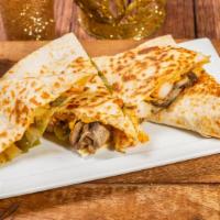 Loaded Quesadilla · melted choice of cheese, black beans, choice of protein, sour cream wrapped in quesadilla.
