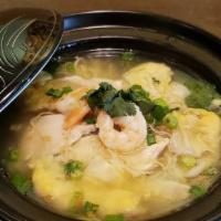 Chicken Noodle Soup · Rice noodles, shredded and ground chicken, and bean sprouts in chicken broth