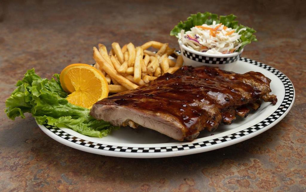 Blackberry Burn Bbq Ribs · St. Louis-style pork ribs slathered with our limited-time-only Blackberry Burn BBQ Sauce - they're smoky, sweet & spicy.  Served with French fries and made-to-order cole slaw.