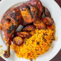 Roasted Chicken Lunch Special · Served with rice and beans, fried green or sweet plantain or green salad.