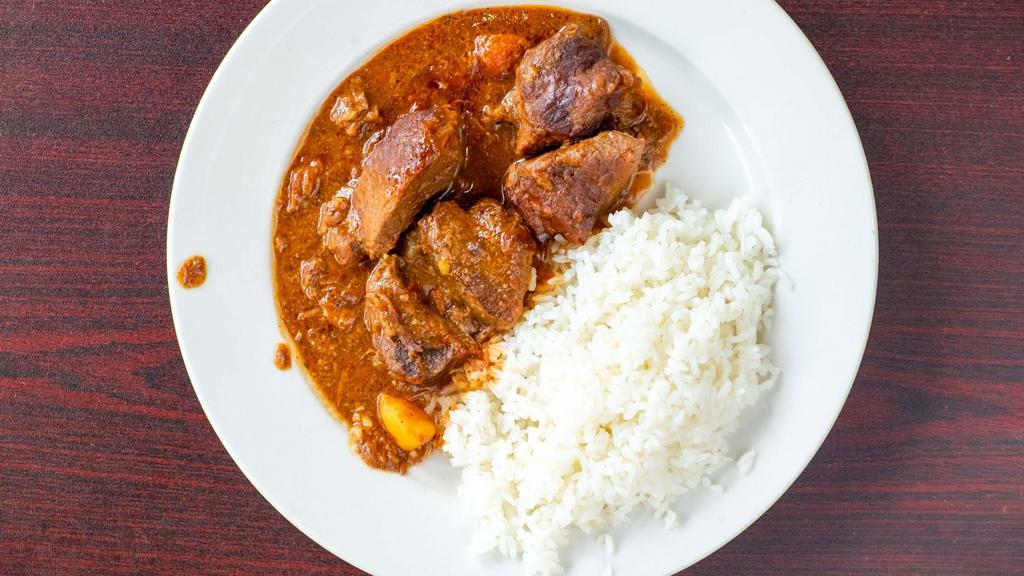 Beef Stew Lunch Special · Served with rice and beans, fried green or sweet plantain or green salad.