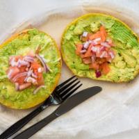 Avocado Spread · Fresh smashed avocado with diced onion and tomatoes on your choice of Bagel or bread