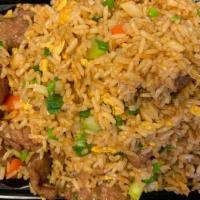 Beef Fried Rice · Steamed rice stir fried with onion, green onion, egg, peas and carrots and bean sprouts with...