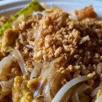 Pad Thai With Chicken · Spicy. Soft rice noodles stir-fried with chicken, egg, bean sprouts, scallion, and peanuts i...