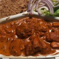 Chicken Makhani · Served with 1 naan brown rice salad and sauce.
