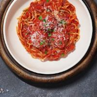 The Red Meatball Spaghetti  · Fresh spaghetti and homemade ground beef meatballs served with homemade red sauce, red peppe...