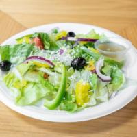 Large Greek Salad · Tomatoes cucumber onion and olives.
