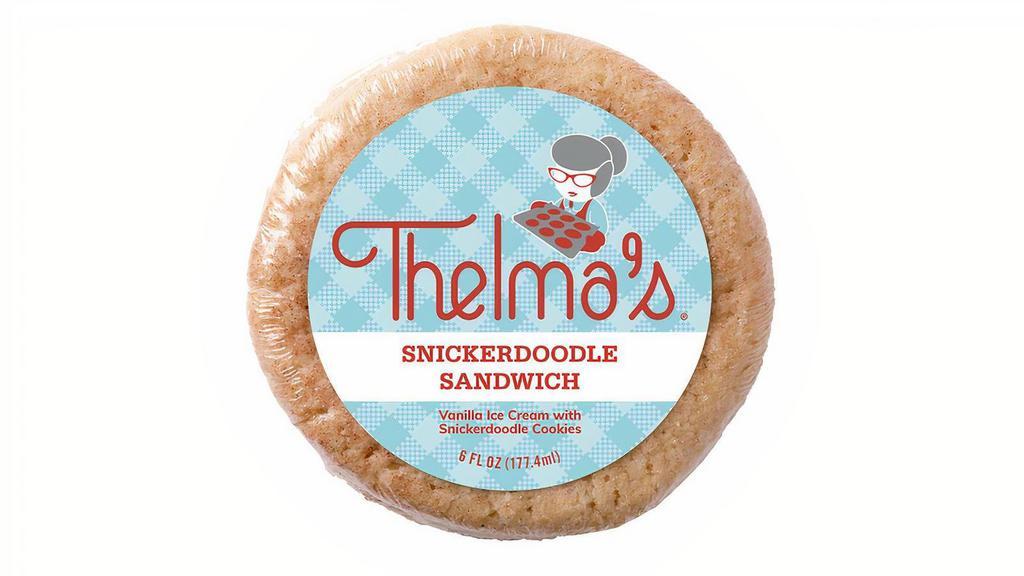 Thelma'S Snickerdoodle Ice Cream Sandwich · Thelma’s started at the Downtowns Farmers’ Market in Des Moines, Iowa, using our Great-Grandma Thelma’s cookie recipes and a local ice cream. This version of our Signature Snickerdoodle Ice Cream Sandwich has a soft, chewy texture and makes the perfect treat for any occasion. Each bite is a fun, sweet snack, jam-packed with handmade goodness — just like a trip to grandma’s house!