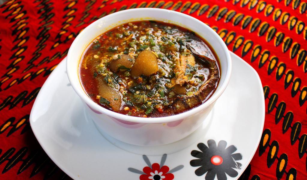 Okra · Okra soup (African okro soup) is made with okra vegetables cooked in a delicious mixture of palm oil, shrimps, goat meat, fish, and African spices and simmered to perfection! This loaded okro soup is a staple in West Africa, including Nigeria, Ghana, and Cameroon.