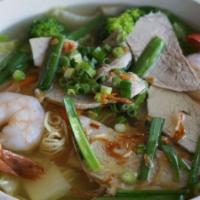 Seafood Noodle Soup · Shrimp, scallop, and squid.