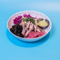 Santiago Bowls* · choice of protein, a base of rice or salad,  with sofrito black beans, pickled onions, slaw,...