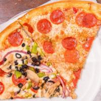Supreme Pizza · Pepperoni, sausage, black olives, onions, fresh mushrooms, green pepper.