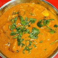 Shahi Paneer · Cubed cottage cheese simmered in creamy tomato based sauce and fresh herbs and spice.