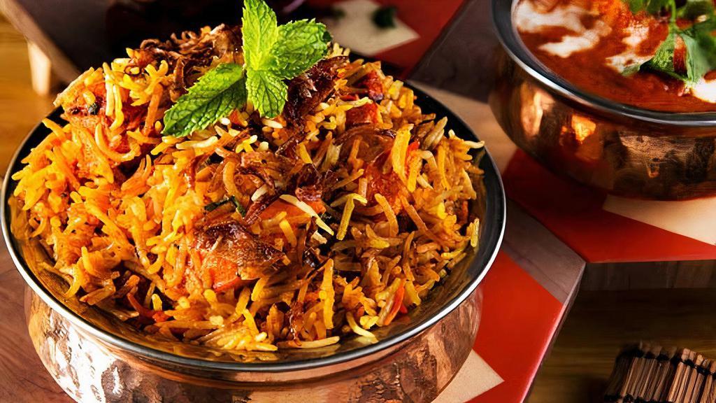 Chef Special Chicken Biryani · Special biryani, is a style of biryani from Hyderabad, India made with basmati rice and boneless meat with aromatic spices.