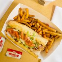 Chicken Cordon Bleu Combo · Chicken breast, grilled ham, honey mustard, mayo, Swiss cheese, tomato, and lettuce. With fr...