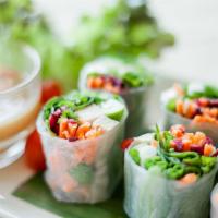 Fresh Rolls · Vegan. Tofu, cucumbers, carrots, celery, basil, rice noodles and lettuce rolled in rice pape...