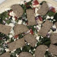 Greek Pizza (Small) · Our tzatziki sauce topped with gyro meat, spinach, red onions, fresh tomatoes, black olive, ...