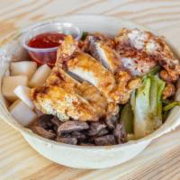 The Bap And Chicken · Korean fried chicken, kimchi, radish, mushrooms, bok choy, soft poached egg, white rice, wit...