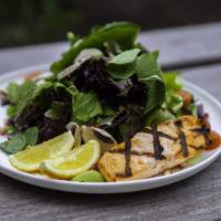 Grilled Salmon Salad · Healthy. For health enthusiasts! Fresh vegetable salad, comes with massive grilled salmon wi...